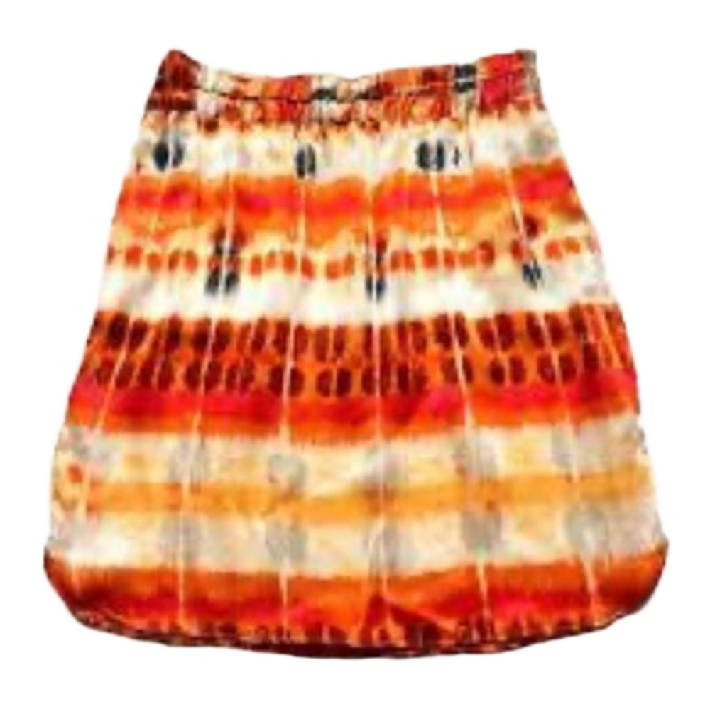 Banana Republic 100% silk tie dye mini skirt red orange size 8